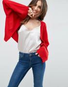 Asos Crop Cardigan With Wide Sleeves - Red