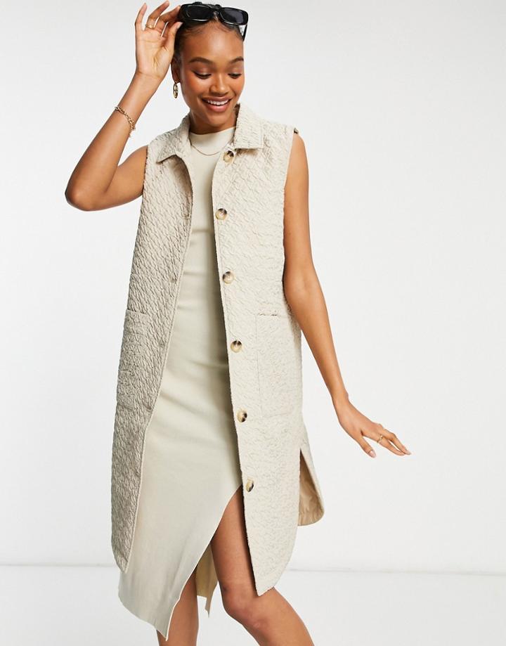 Selected Femme Longline Padded Vest In Beige-neutral