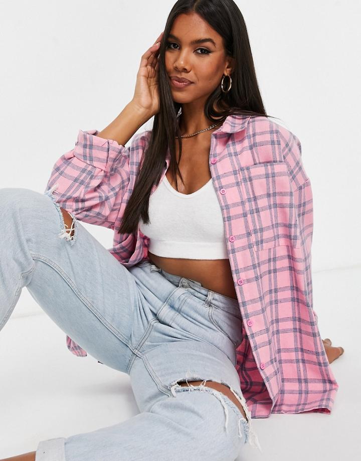 I Saw It First Oversized Shirt In Pink Check