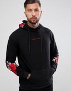 Liquor N Poker Rose Embroidered Hoodie - Black