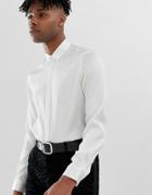 Asos Design Regular Fit Slinky Satin Shirt In Off White