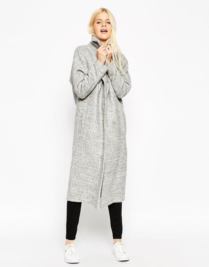 Asos Coat With Batwing Sleeve In Midi Length - Gray Marl