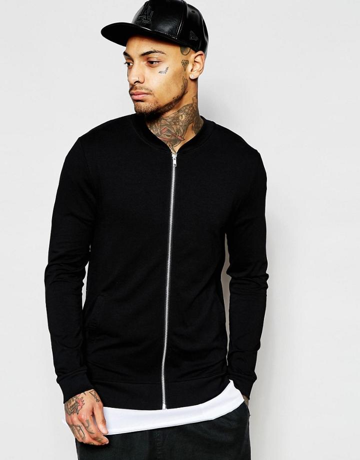 Asos Lightweight Jersey Muscle Bomber Jacket In Black - Black