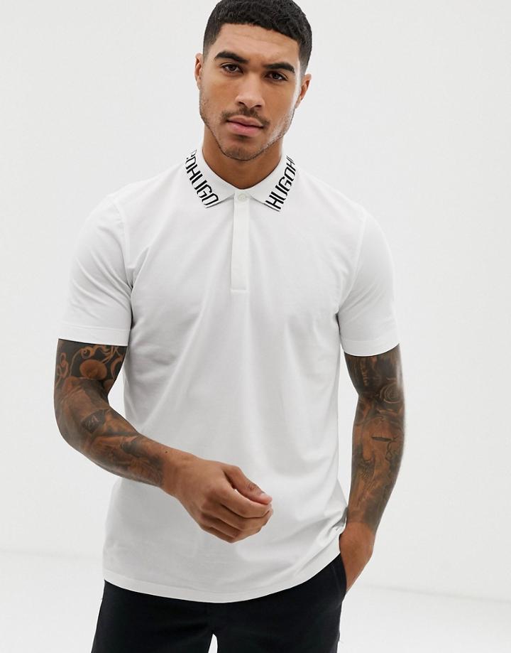 Hugo Dewayne Collar Logo Polo In White - White