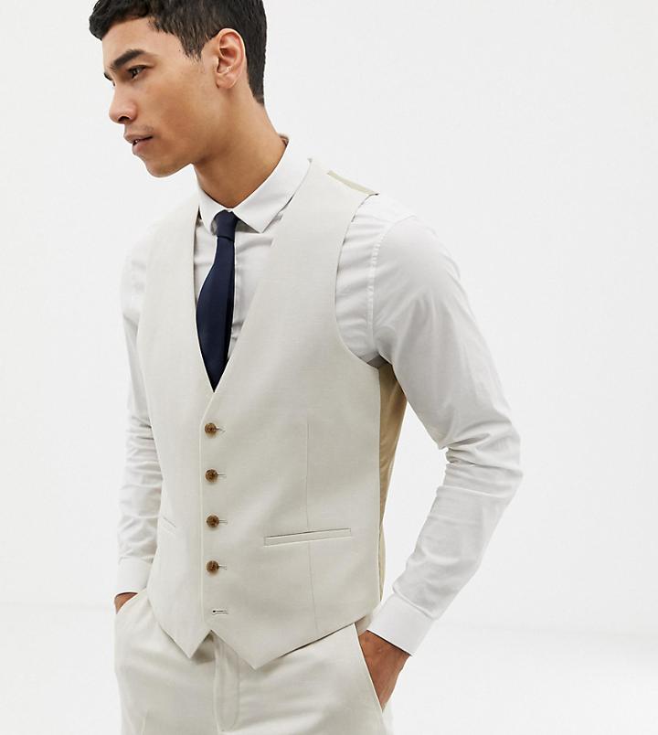 Farah Wedding Skinny Suit Vest In Linen Exclusive At Asos-stone
