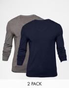 Asos Muscle Fit Long Sleeve T-shirt With V Neck 2 Pack Save 19%