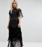 A Star Is Born Cape Detail Maxi Dress In All Over Embellishment - Black