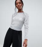 Asos Design Tall Long Sleeve Top With Sequin Embellishment - White