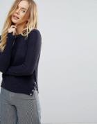 Brave Soul Sweater With Side Button Detail - Navy