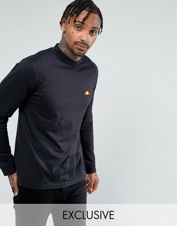 Ellesse Long Sleeve T-shirt With Large Logo In Black - Black