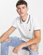 Pretty Green Barton Tipped Logo Organic Cotton Pique Polo In White