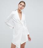 John Zack Tall Asymmetric Blazer Dress - White