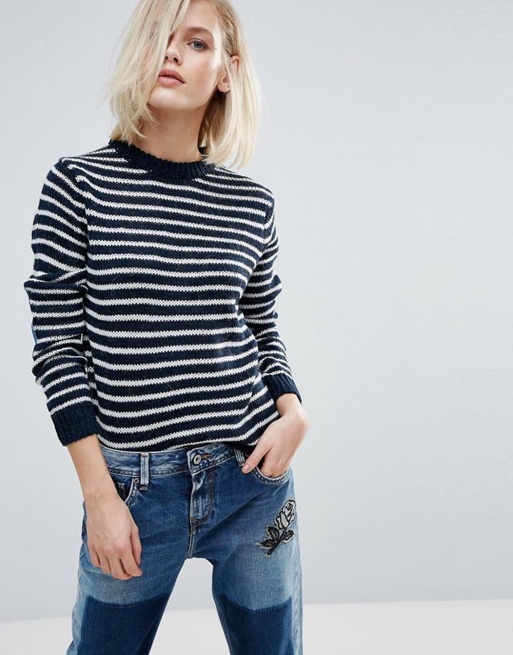 Pepe Jeans Lira Stripe Alpaca Wool Mix Knit Sweater - Navy