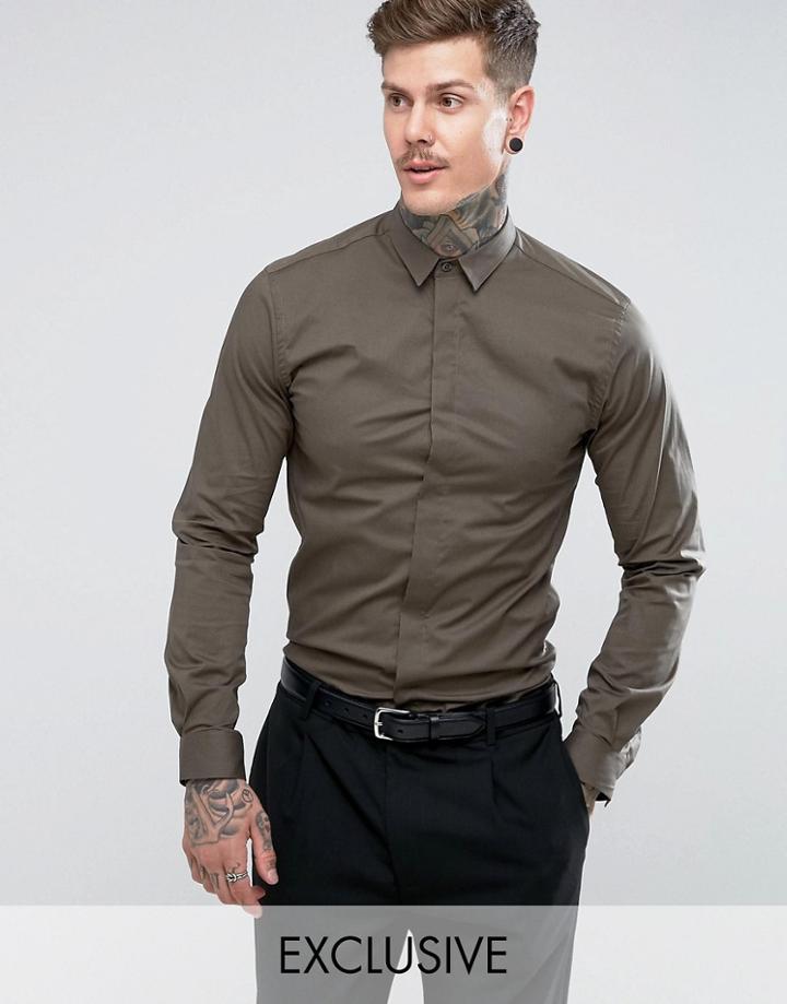 Noose & Monkey Skinny Smart Shirt With Point Collar - Green
