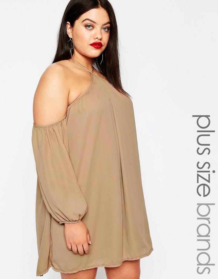 Missguided Plus Cold Shoulder Halter Neck Dress - Mushroom