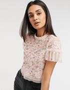 Needle & Thread Embroidered Crop Top In Blush Floral-pink