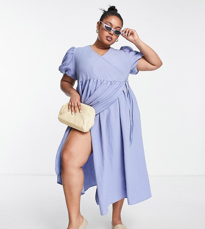 Lola May Plus Wrap Dress In Blue