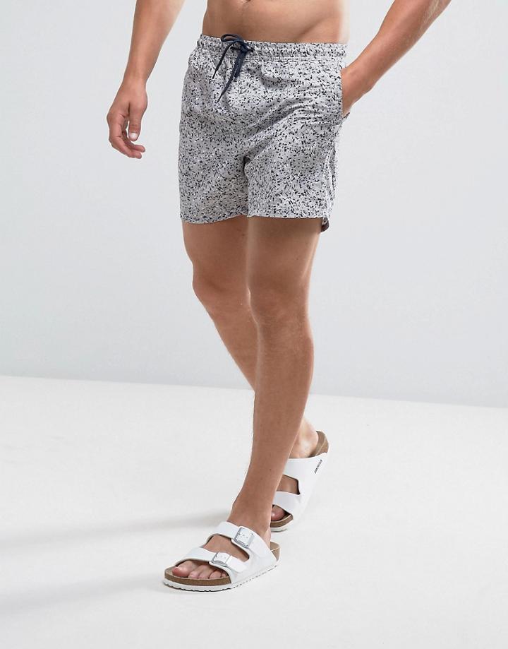 Brave Soul Swim Shorts In Ditsy Print - Gray