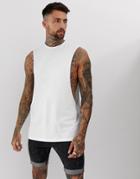 Asos Design Longline Sleeveless T-shirt With Extreme Dropped Armhole In White - White