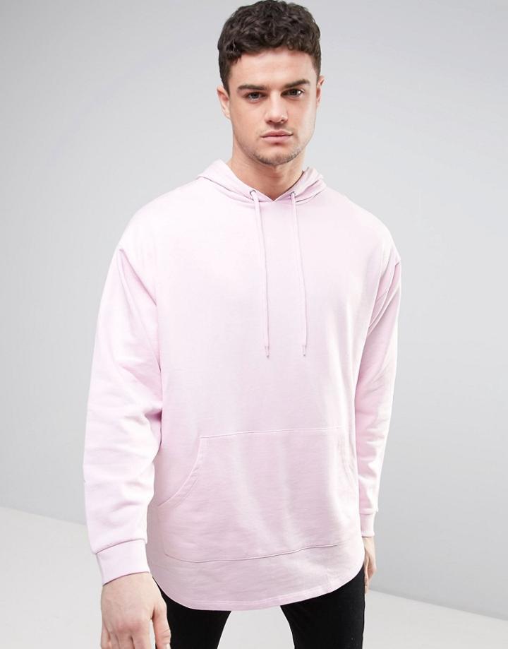 Asos Oversized Super Longline Hoodie With Stepped Hem - Purple