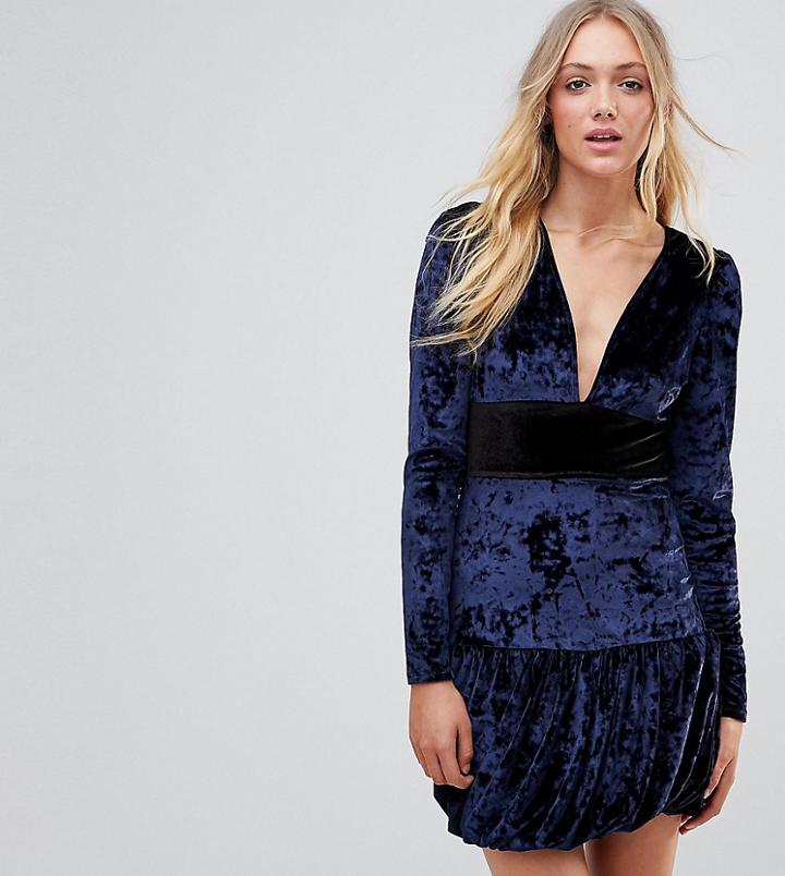 Vero Moda Tall Velvet Frill Hem Mini Dress - Navy