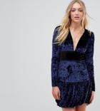Vero Moda Tall Velvet Frill Hem Mini Dress - Navy