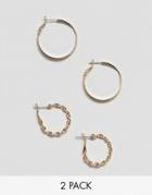 Asos Design Pack Of 2 Hoop Earrings In Vintage Style Twist And Etched Design In Gold - Gold