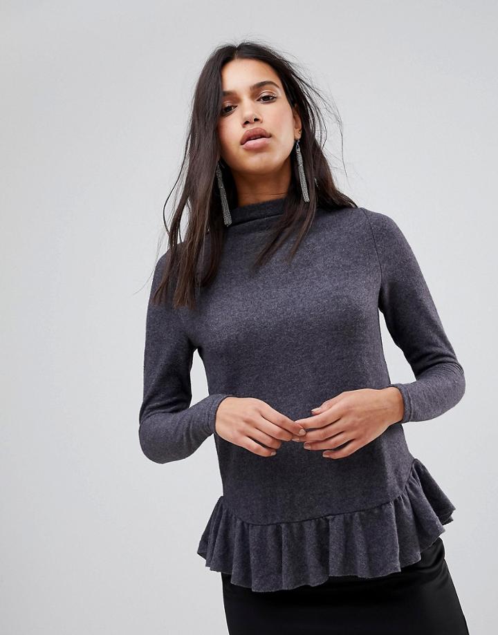 Y.a.s Jupiter Flounce Long Sleeved Top - Navy