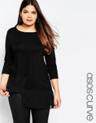 Asos Curve Swing Top With 3/4 Sleeve And Chiffon Hem - Black