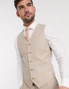 Asos Design Wedding Skinny Suit Suit Vest In Micro Texture In Camel-neutral
