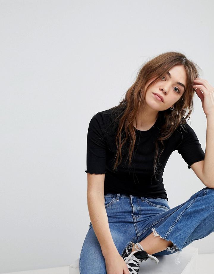 New Look Ribbed Half Sleeve Top - Black