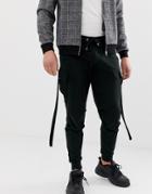 Asos Design Tapered Sweatpants With Cargo Pockets And Strapping - Black