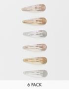 Asos Design Pack Of 6 Snap Hair Clips In Crimped Texture - Multi
