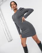 Brave Soul Puff Sleeve Jersey Dress In Charcoal-black