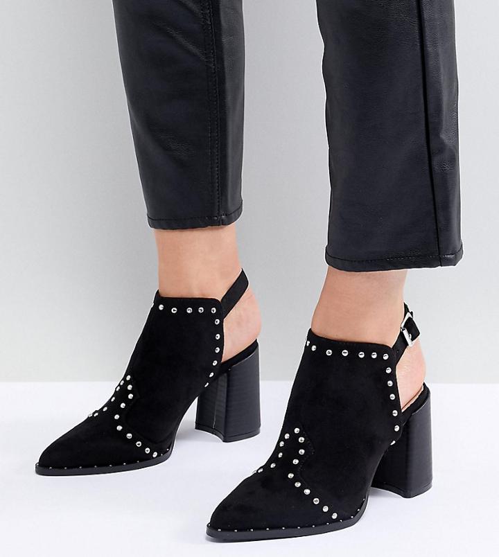 Lost Ink Jasmine Black Studded Open Back Ankle Boots - Black