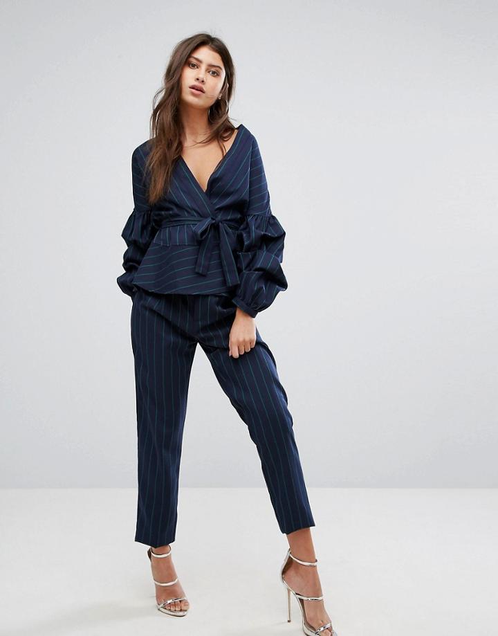 Prettylittlething Slim Pinstripe Pant - Navy