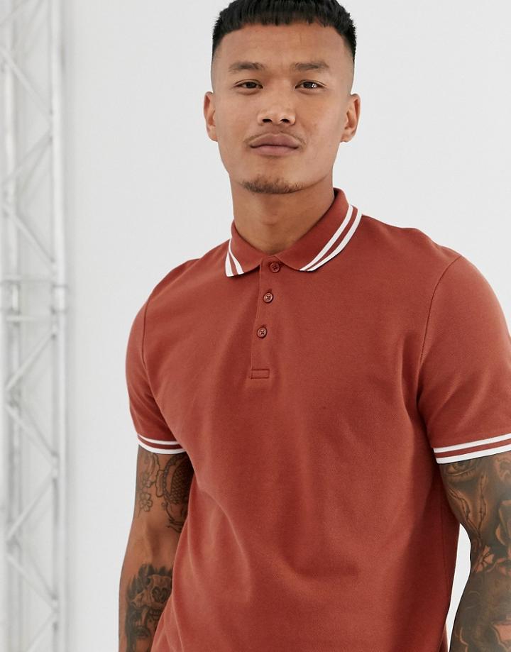 Asos Design Tipped Pique Polo Shirt In Tan-brown