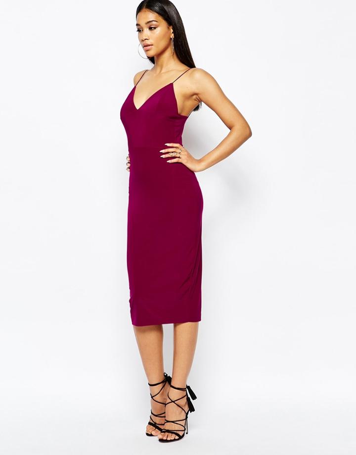 Missguided Slinky Strappy Midi Dress - Raspberry