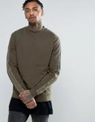 Asos Sweatshirt With Side Tape In Khaki - Green