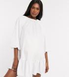 Asos Design Maternity Cotton Poplin Mini Smock Dress With Pephem In White