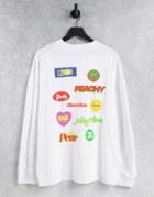 Topman Long Sleeve Oversized Tee With Front And Back Printed Badges In White