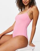 Topshop Crinkle Swimsuit In Pink