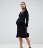 Asos Design Maternity Slinky Wrap Tie Midi Dress-black