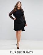 Truly You Wrap Front Dress With Lace Sleeve Detail - Black