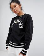 Champion Crew Neck Sweatshirt With Varsity Logo - Black