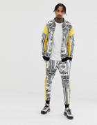 Asos Design Tracksuit Harrington Jersey Jacket / Skinny Joggers Tracksuit In Baroque Print And Side Stripe - White