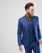 Devils Advocate Slim Fit Metallic Suit Jacket - Blue