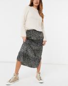 Brave Soul Zuria Midi Skirt In Abstract Leopard Print-black