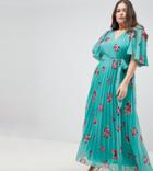Asos Design Curve Floral Flutter Sleeve Pleated Maxi Dress - Multi