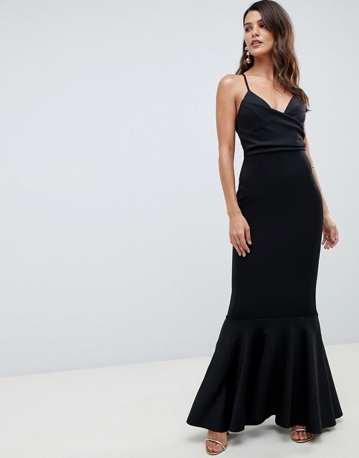 Asos Design Scuba Cami Pephem Maxi Dress-black